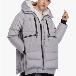 NWOT Down Filled Puffer Parka Coat Gray 6 Large Zip Pockets Sherpa Lined Sz XS